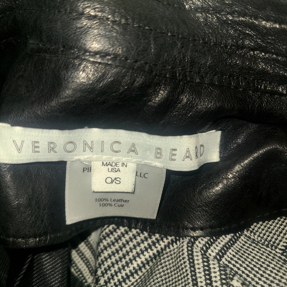 Veronica Beard Black Leather, Plaid Print Blazer Timeless Sophistication - Picture 10 of 11